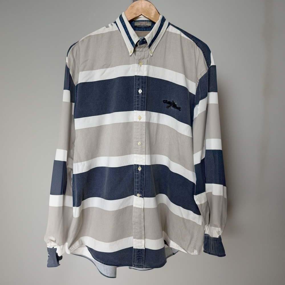 VINTAGE! Cutter & Buck Men's Striped Button-Down Shirt Country Wear Size L Blue